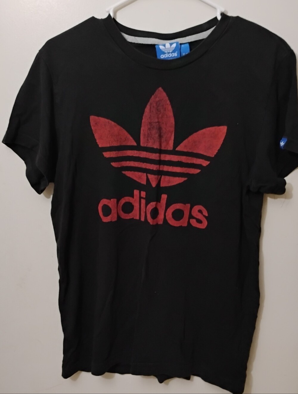 adidas Black Short Sleeve Tee with Red Trefoil Logo